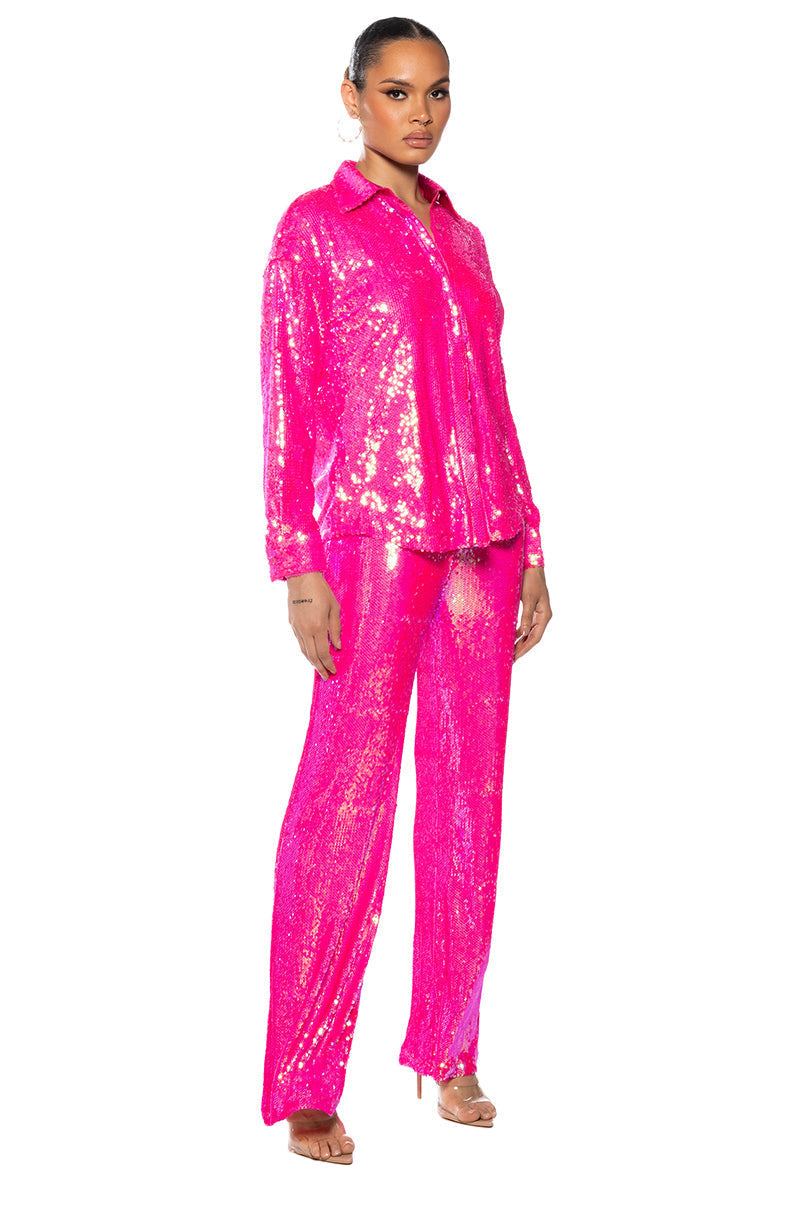 BRIGHT BRIGHT PINK SEQUIN TROUSER