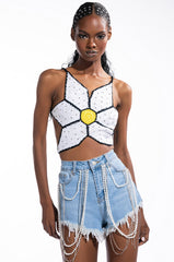 BRIGHTER DAYS EMBELLISHED CROCHET CROP TOP