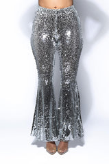 BRIGHTNESS SEQUIN FLARE PANT IN SILVER