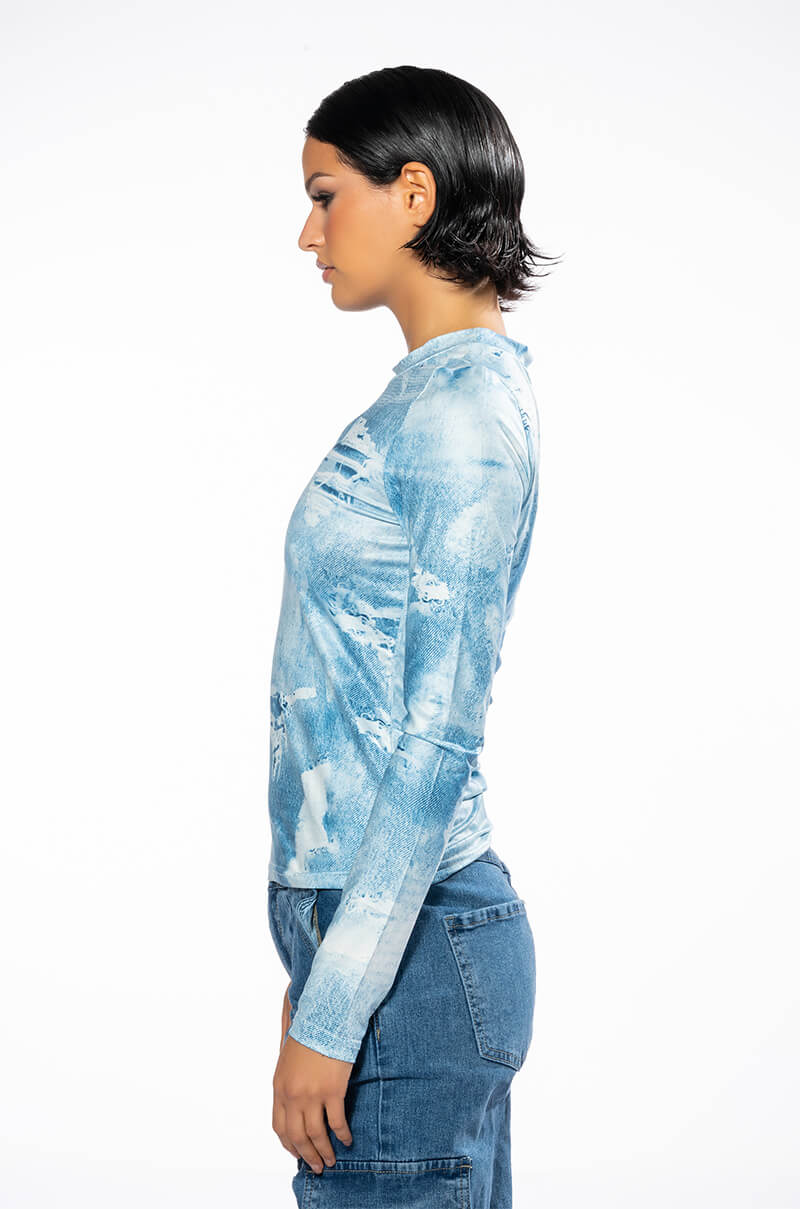 BRITT DENIM LOOK MESH TOP
