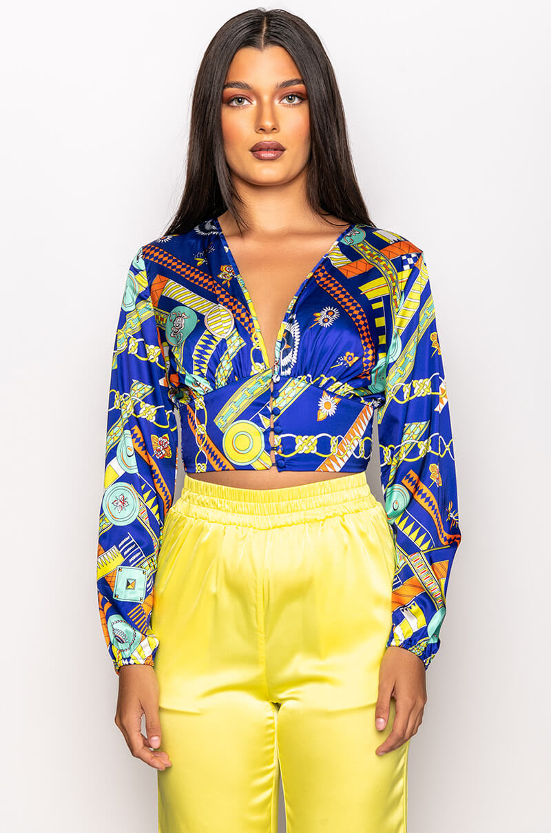 NARA DEEP V BUTTON UP BLOUSE