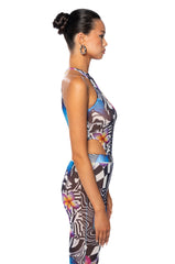 BUTTERFLY TEARS MOCK NECK MESH BODYSUIT