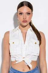 CADET SLEEVELESS TIE FRONT BUTTON DOWN