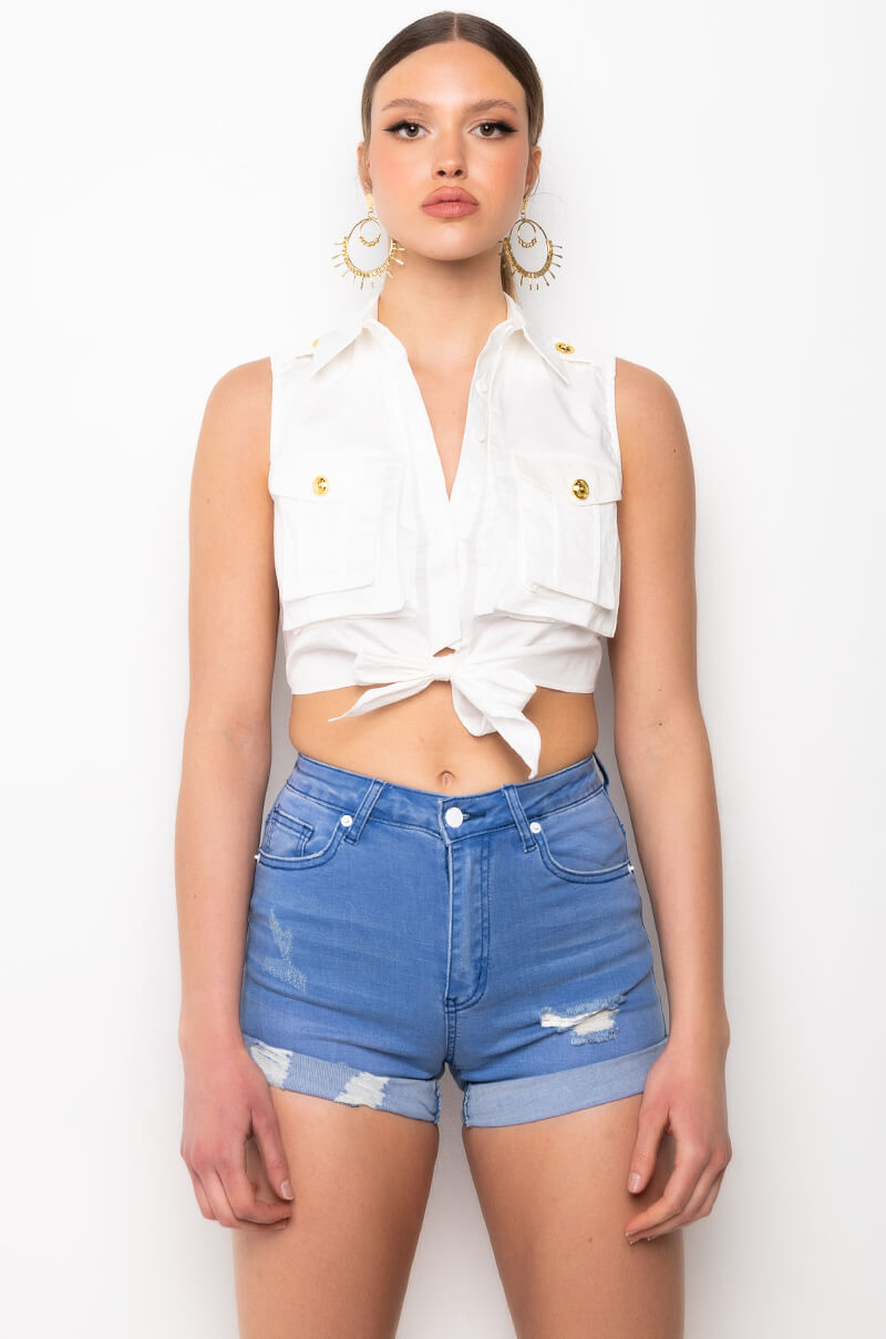 CADET SLEEVELESS TIE FRONT BUTTON DOWN