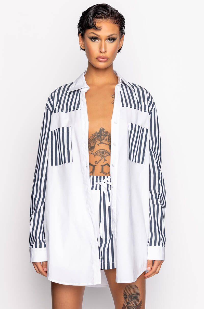 CALL BACK LATER COLORBLOCK POPLIN BUTTON DOWN