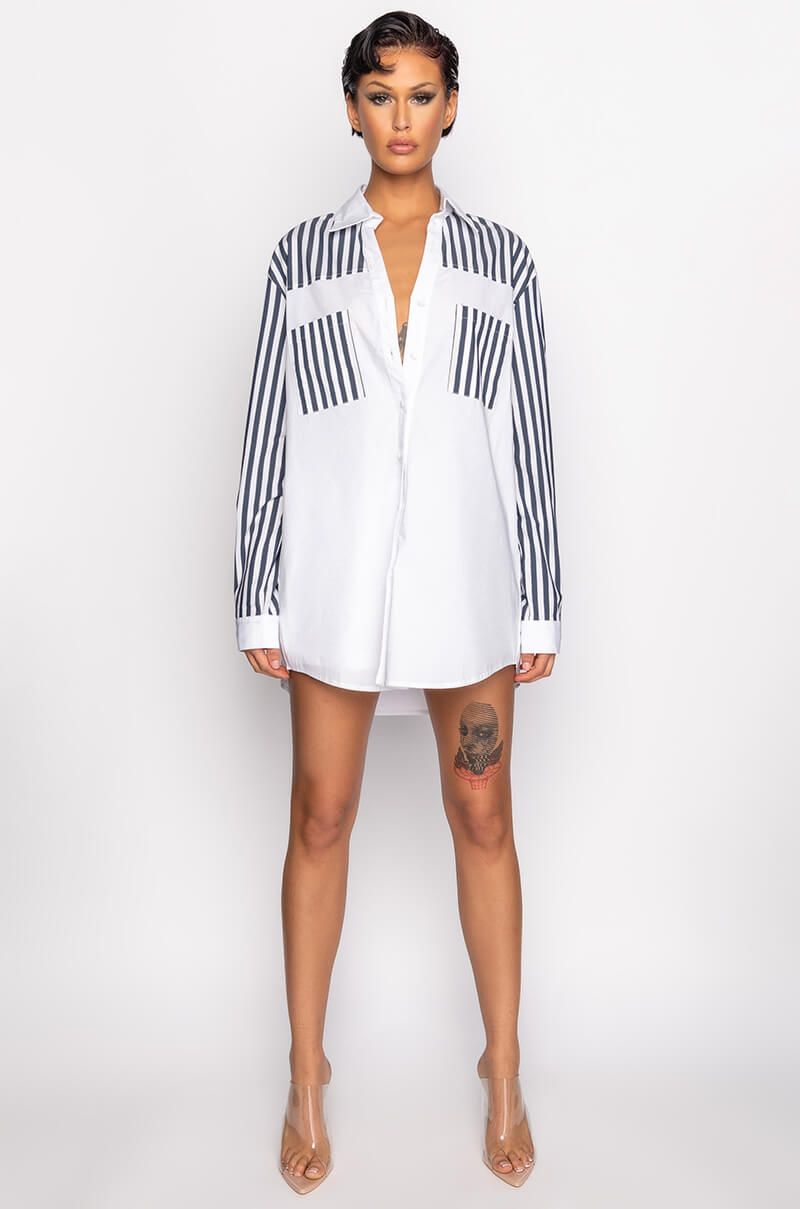 CALL BACK LATER COLORBLOCK POPLIN BUTTON DOWN