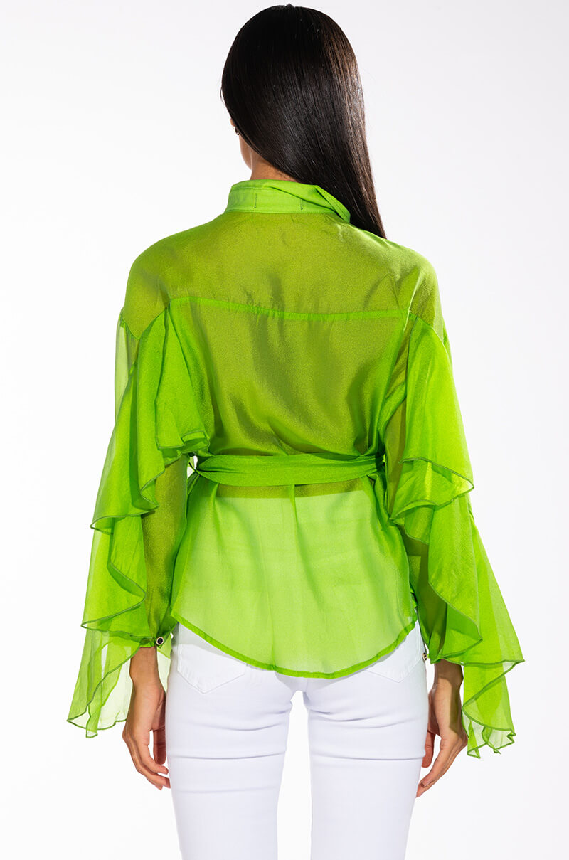CALL THE SHOTS LONG SLEEVE RUFFLE BUTTON DOWN BLOUSE