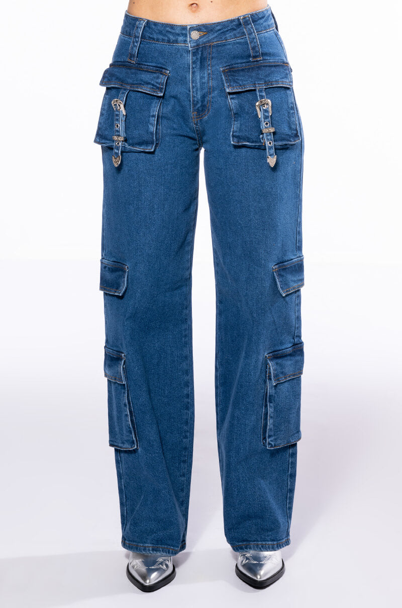CALYPSO MID RISE WIDE LEG JEANS