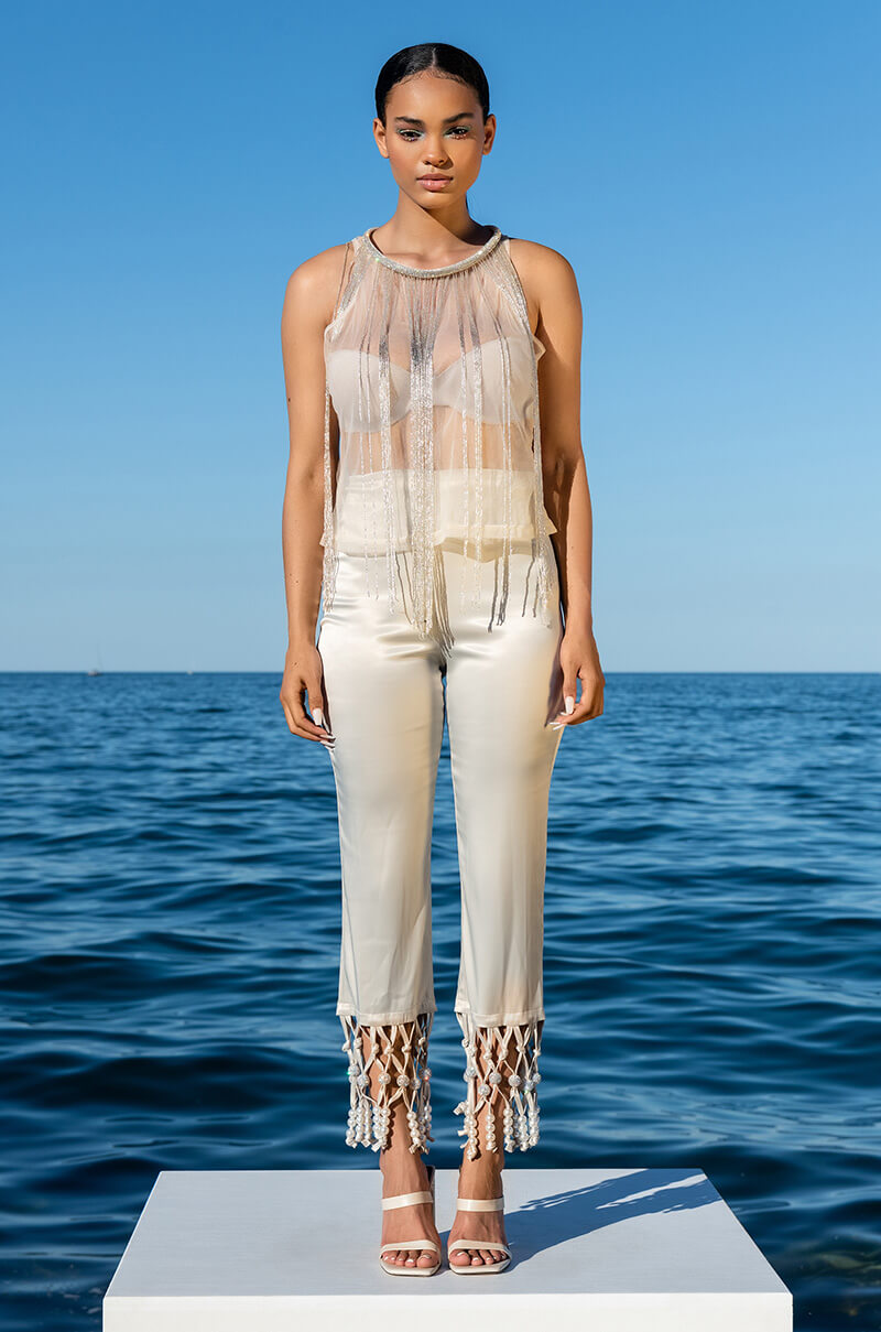 CAME THRU DRIPPIN SHEER BEADED BLOUSE