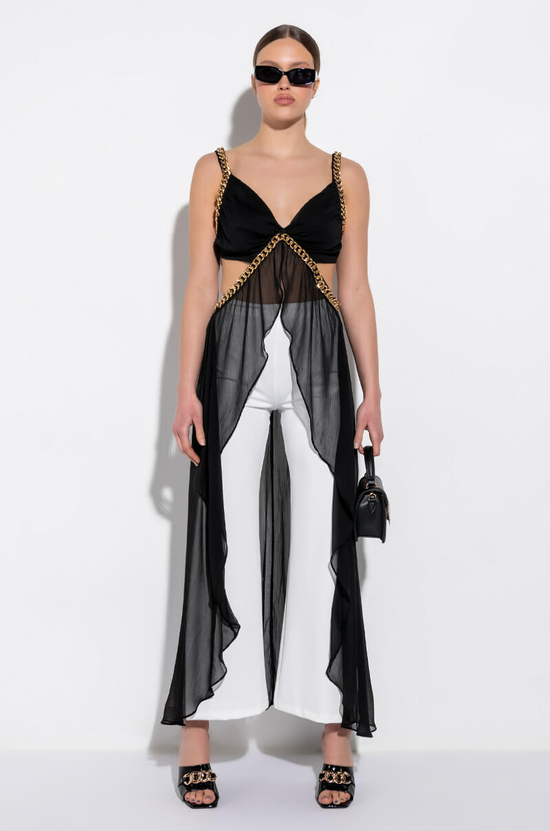 CAN'T BE CHAINED SLEEVELESS CHIFFON CUTOUT HIGH LOW BLOUSE