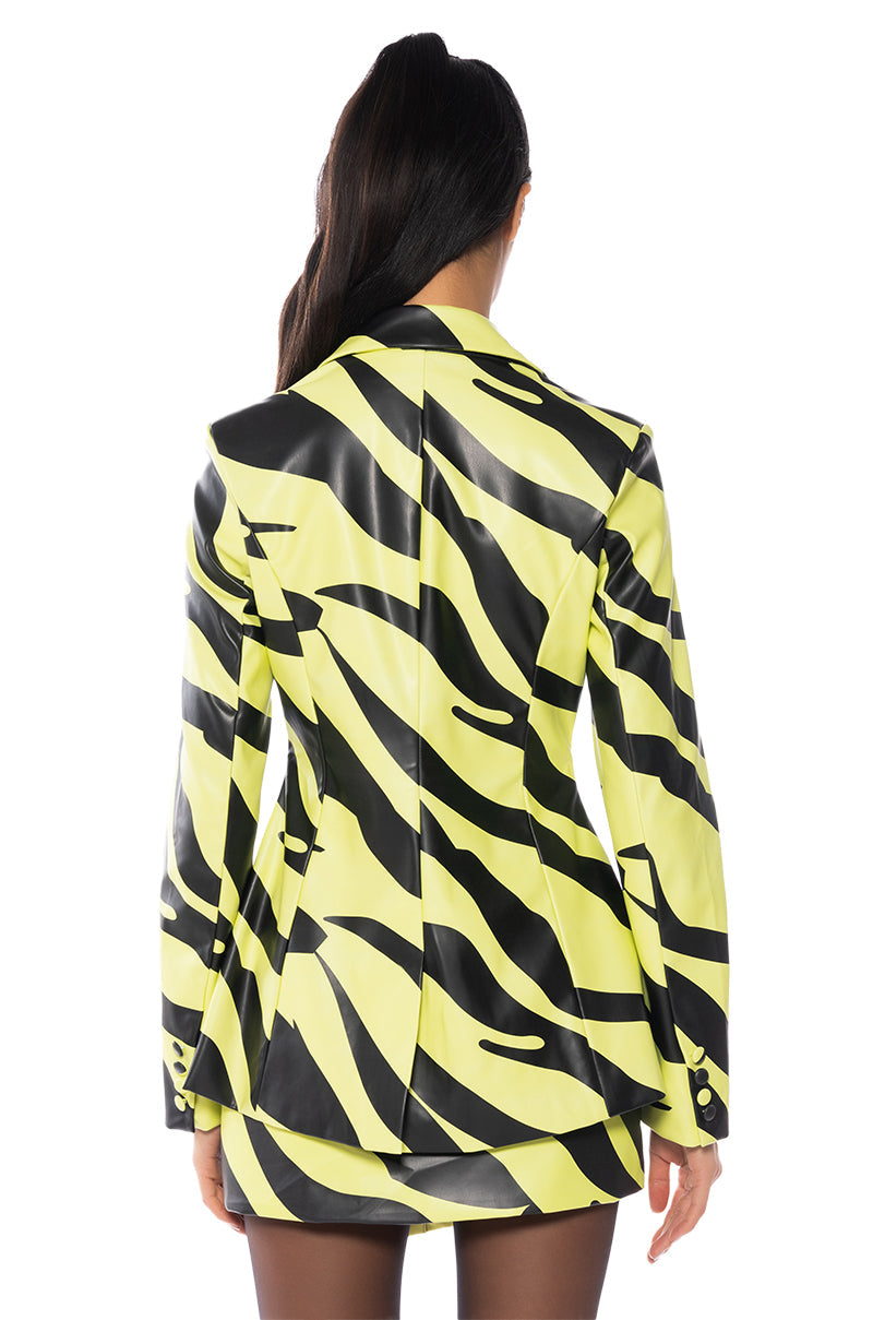 CAN'T BE TAMED FAUX LEATHER BLAZER