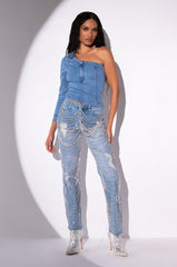 CAN'T DENY ONE SLEEVE DENIM TOP