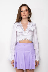 KIERA LACE UP BACK CROPPED BLOUSE