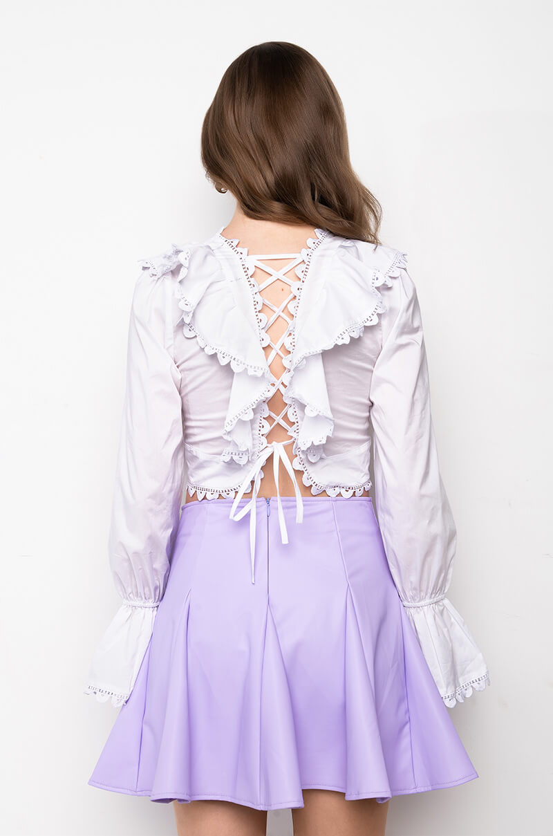 KIERA LACE UP BACK CROPPED BLOUSE
