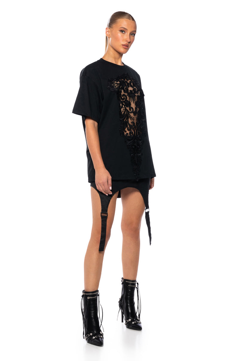 CARA SHEER LACE DETAILED T SHIRT