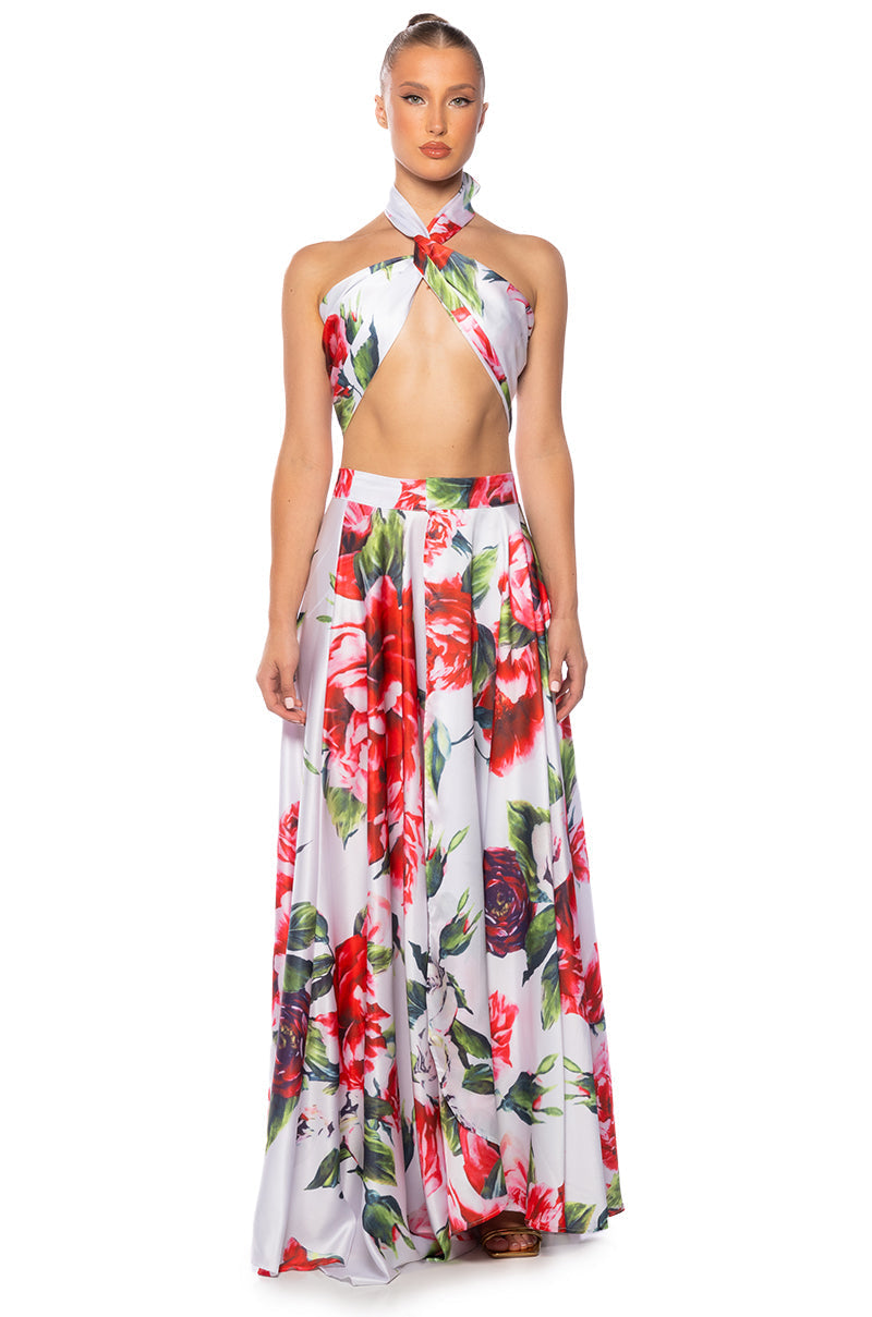 CARAMELLA MAXI SATIN WRAP SKIRT