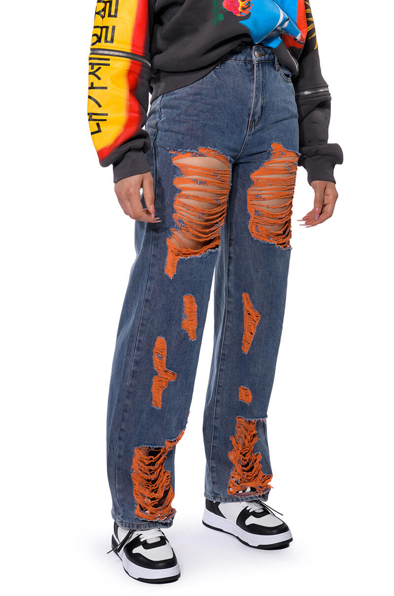 CAREFREE DISTRESSED COLOR RELAXED FIT JEANS