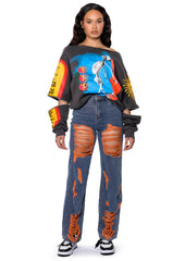 CAREFREE DISTRESSED COLOR RELAXED FIT JEANS
