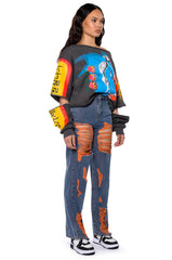 CAREFREE DISTRESSED COLOR RELAXED FIT JEANS