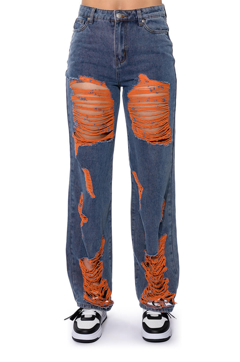 CAREFREE DISTRESSED COLOR RELAXED FIT JEANS