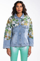 FLOWER EMBELLISHED DENIM JACKET