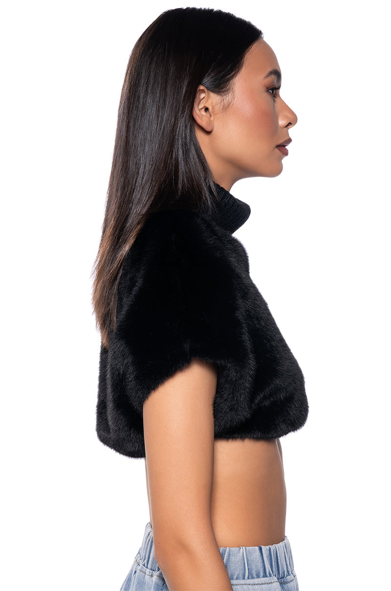 CARISSA MOCK NECK CROPPED FUR SHIRT