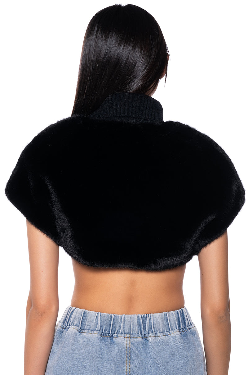 CARISSA MOCK NECK CROPPED FUR SHIRT