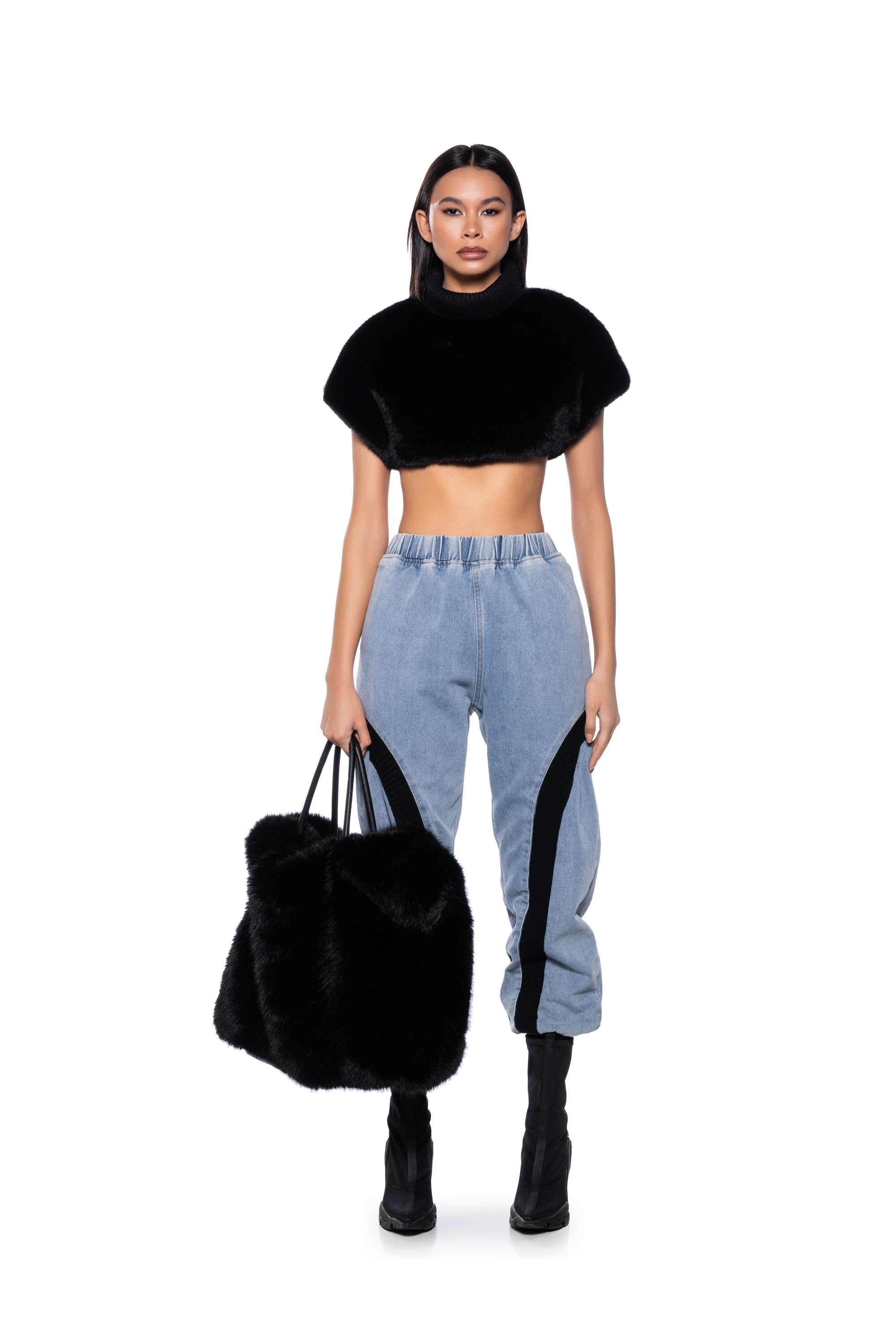 CARISSA MOCK NECK CROPPED FUR SHIRT