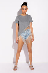 CASCADING RHINESTONE CREW NECK T SHIRT
