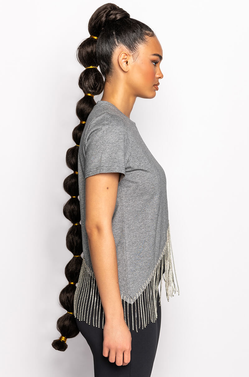 CASCADING RHINESTONE CREW NECK T SHIRT