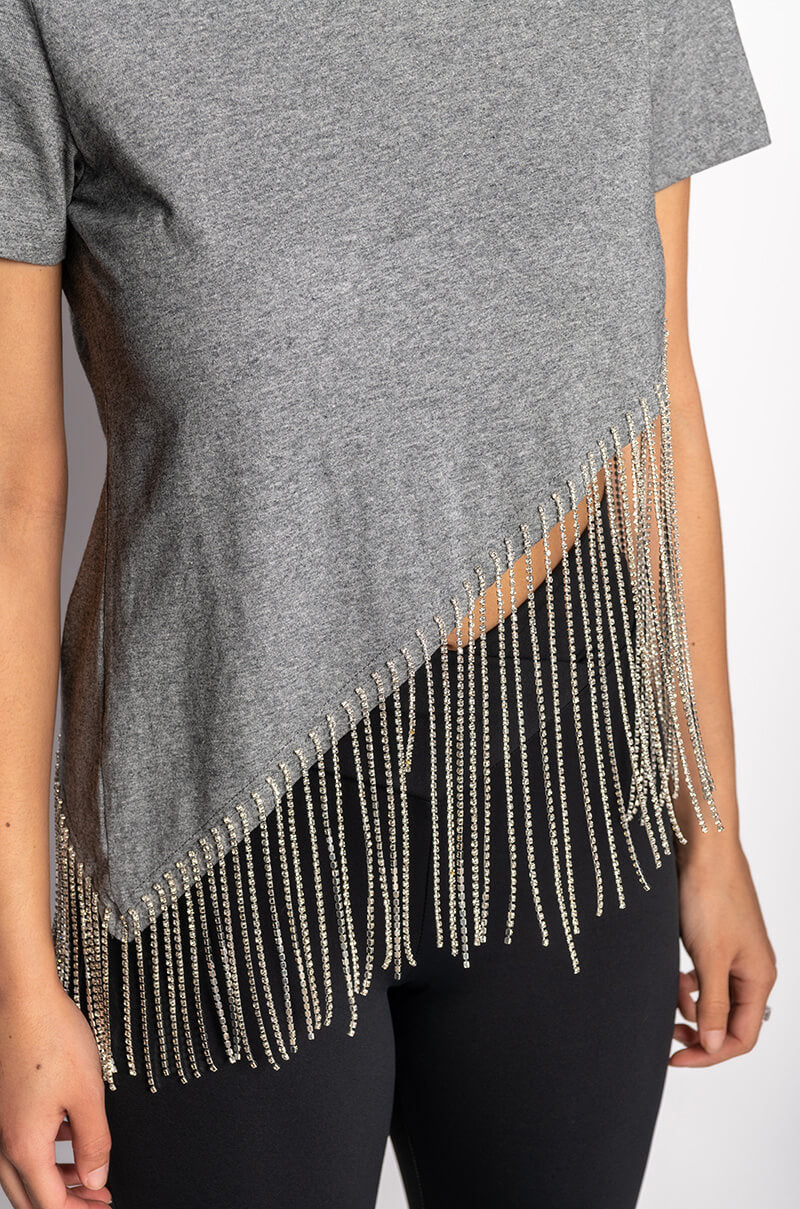 CASCADING RHINESTONE CREW NECK T SHIRT