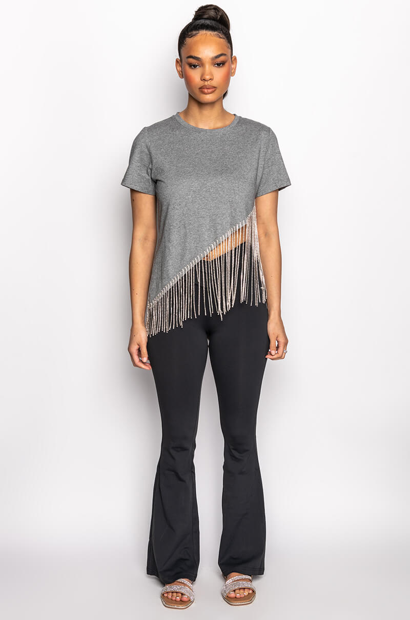 CASCADING RHINESTONE CREW NECK T SHIRT