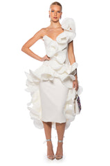 CASCADING RUFFLE MIDI SKIRT