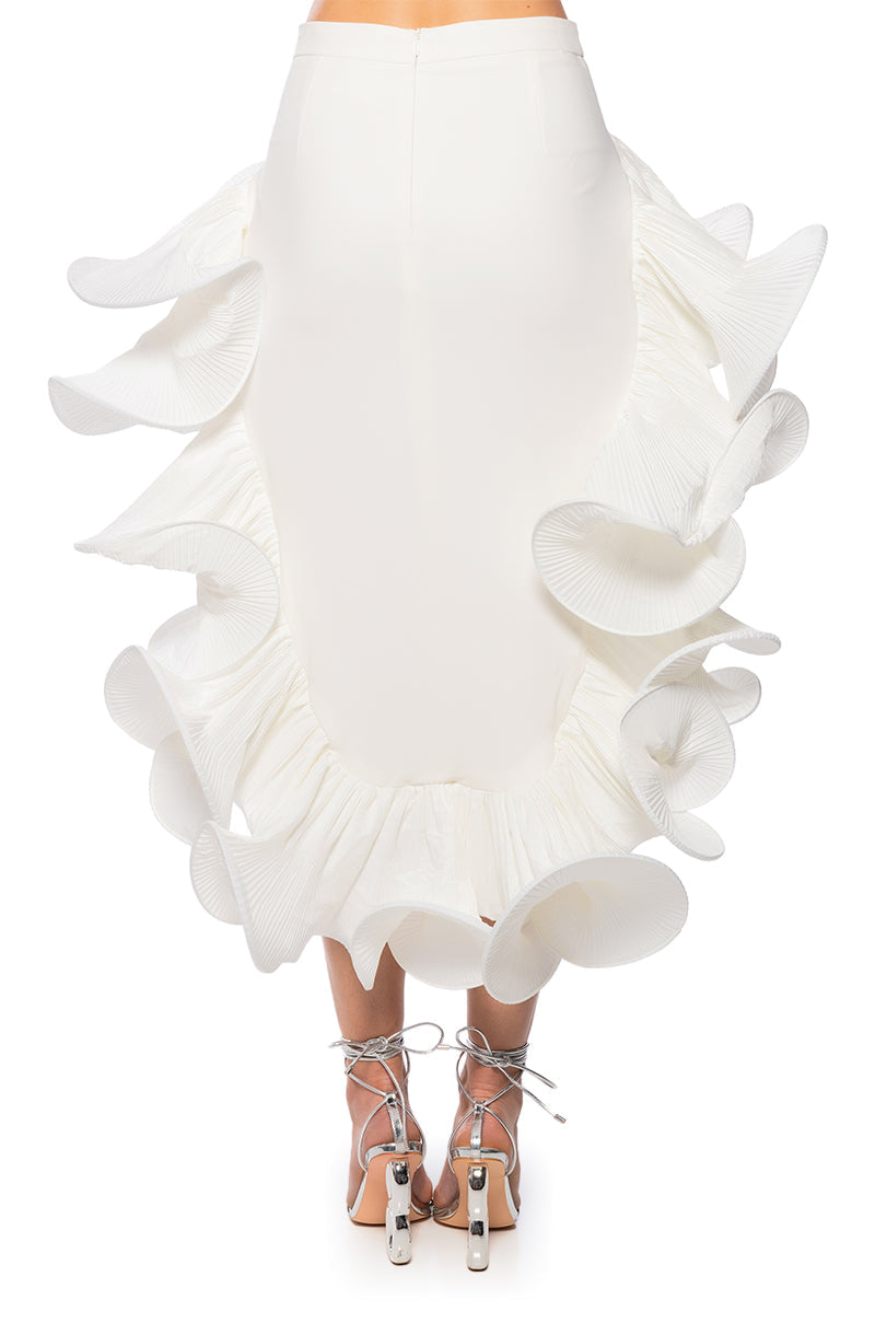 CASCADING RUFFLE MIDI SKIRT
