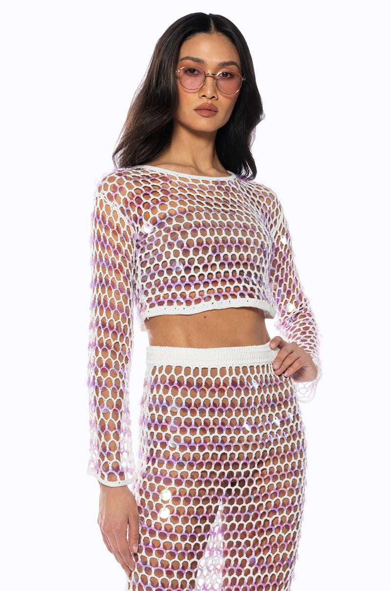CELINE CROCHET SEQUIN CROP