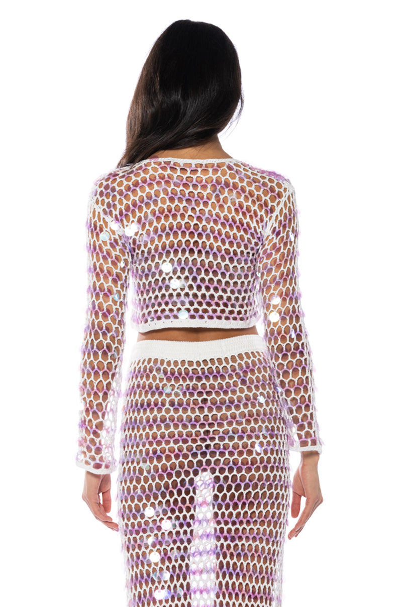 CELINE CROCHET SEQUIN CROP