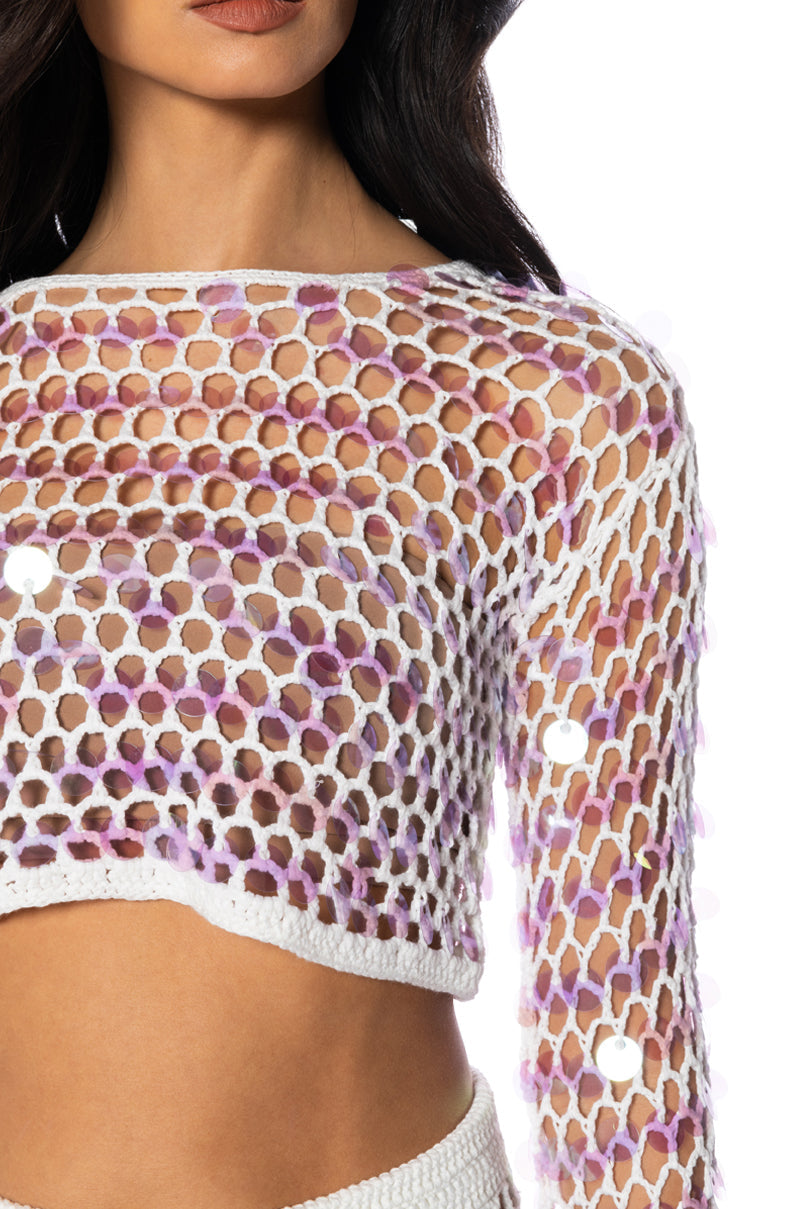 CELINE CROCHET SEQUIN CROP