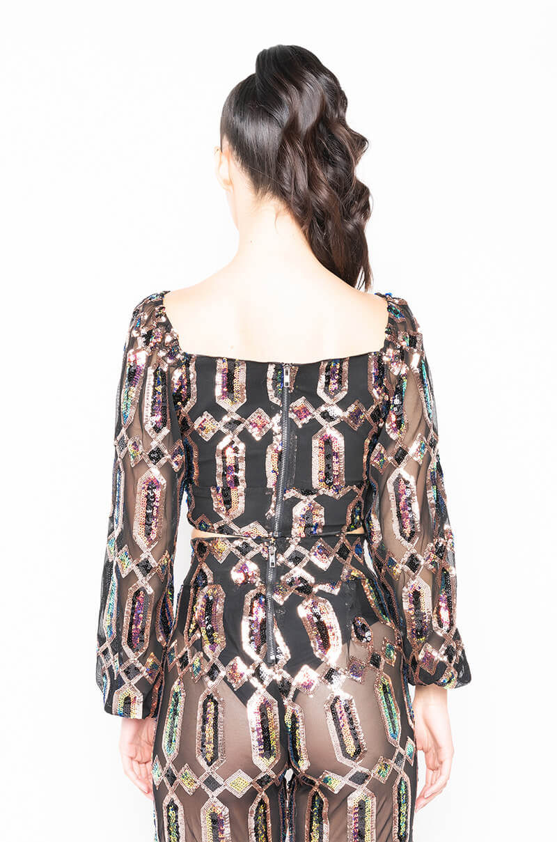 CELINE SEQUIN CROSS FRONT BLOUSE