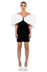 CELINE STATEMENT BOW VELVET MINI DRESS