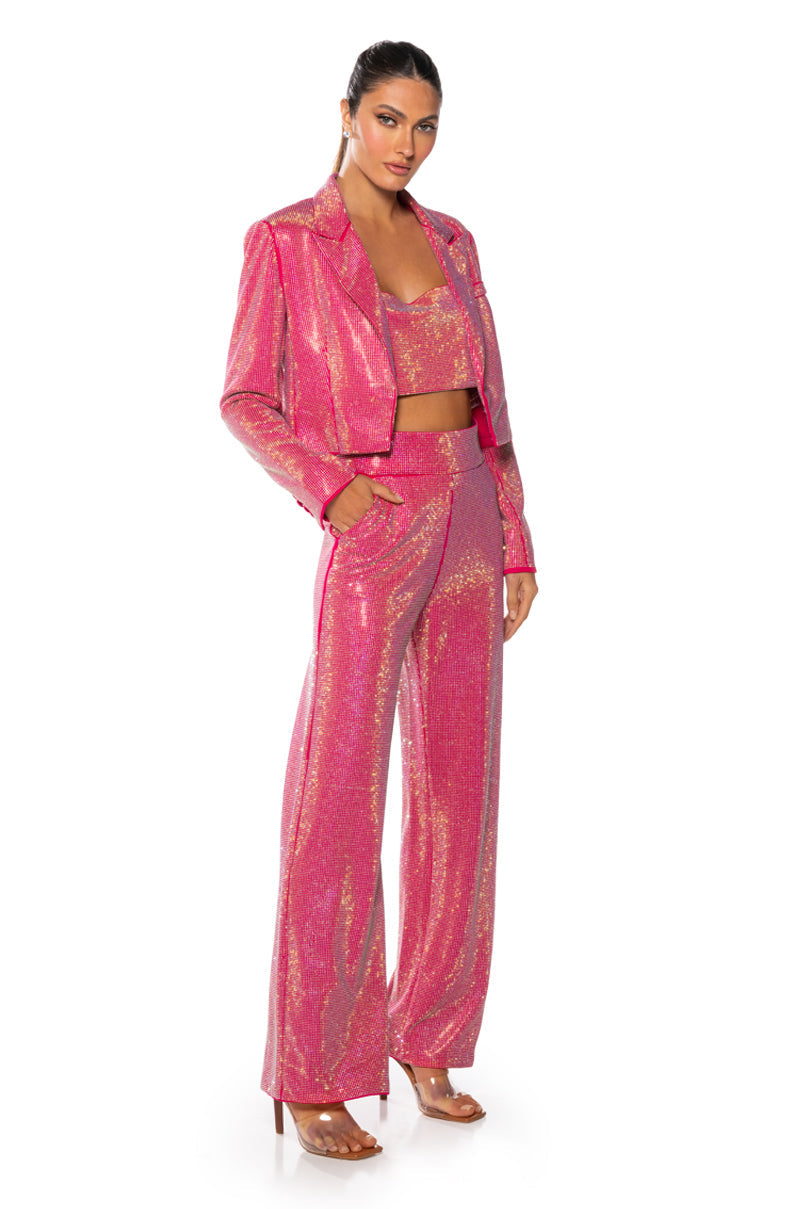 CENTER OF ATTENTION RHINESTONE BLAZER IN PINK