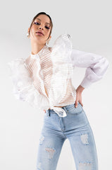 KRISTI RUFFLE BUTTON DOWN BLOUSE