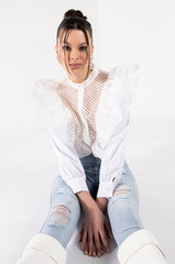 KRISTI RUFFLE BUTTON DOWN BLOUSE