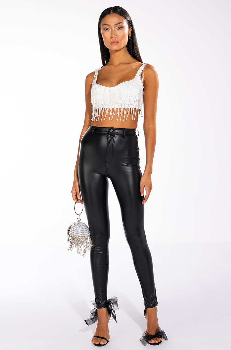 CHA CHA SLIDE STRAPLESS BEADED CROP TOP