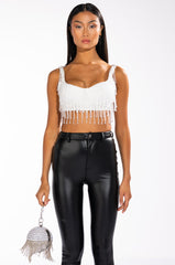 CHA CHA SLIDE STRAPLESS BEADED CROP TOP