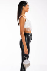 CHA CHA SLIDE STRAPLESS BEADED CROP TOP