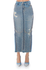 CHAIN DETAIL DENIM MAXI SKIRT