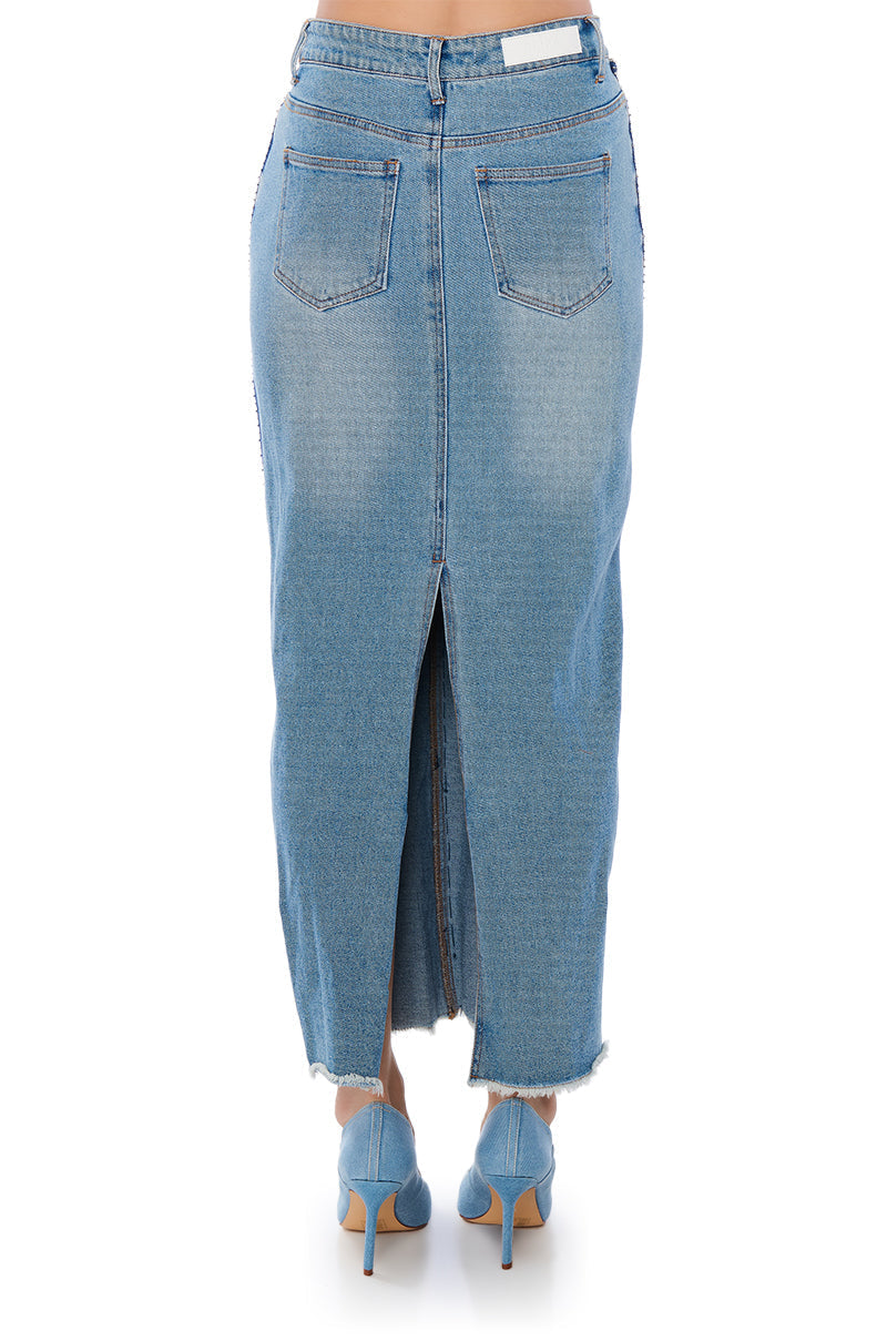 CHAIN DETAIL DENIM MAXI SKIRT