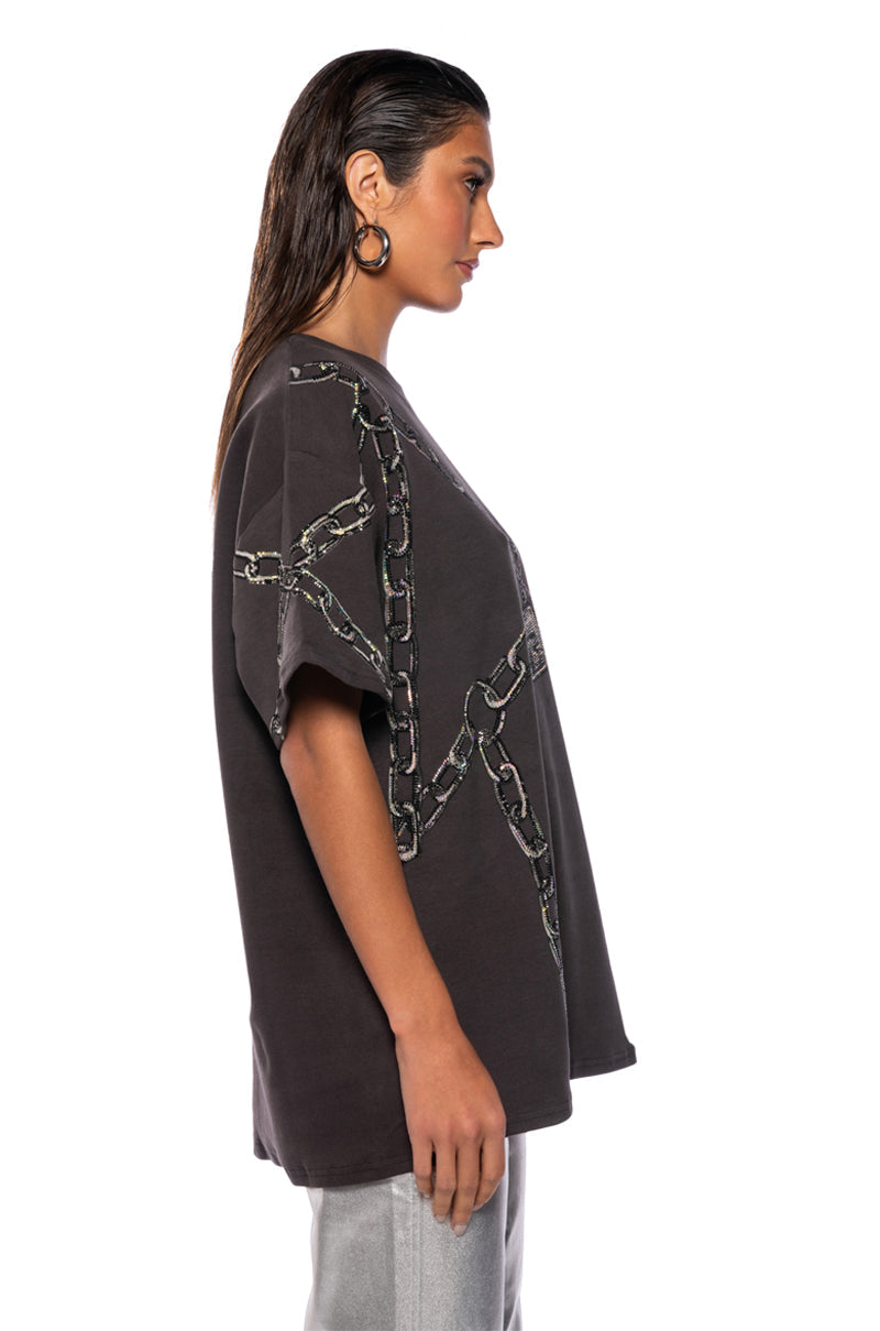 CHAIN DETAIL OVERSIZED TSHIRT IN GREY
