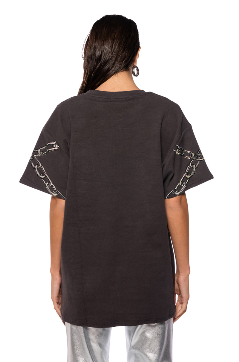 CHAIN DETAIL OVERSIZED TSHIRT IN GREY