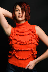 CHAIN LINK DETAIL SLEEVELESS TURTLENECK SWEATER